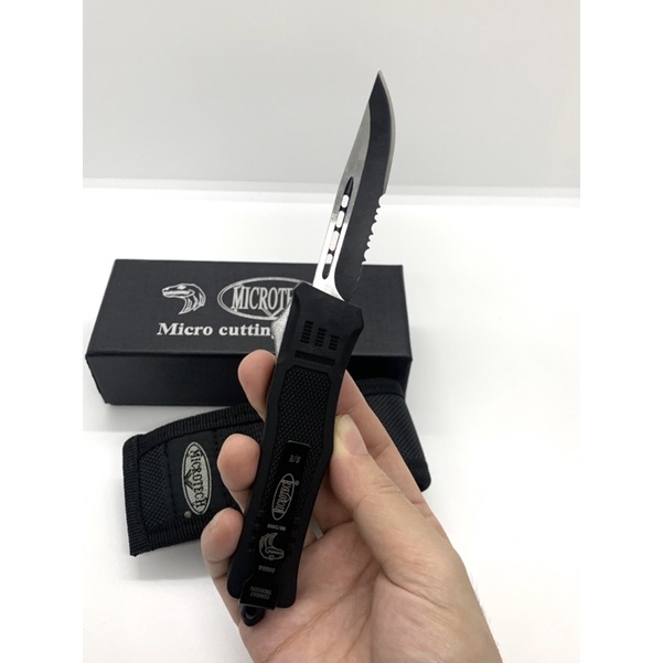 มีดสปริงตรงขนาดเล็ก คมด้านเดียว ใบมีดกึ่งหยัก Microtech Combat Troodon ...