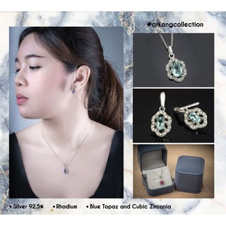 (ลดเพิ่ม70.- ใส่โค้ด SUN378RY)Blue Topaz +CZ คอลเลคชั่นเซตสร้อยคอ+ต่างหู