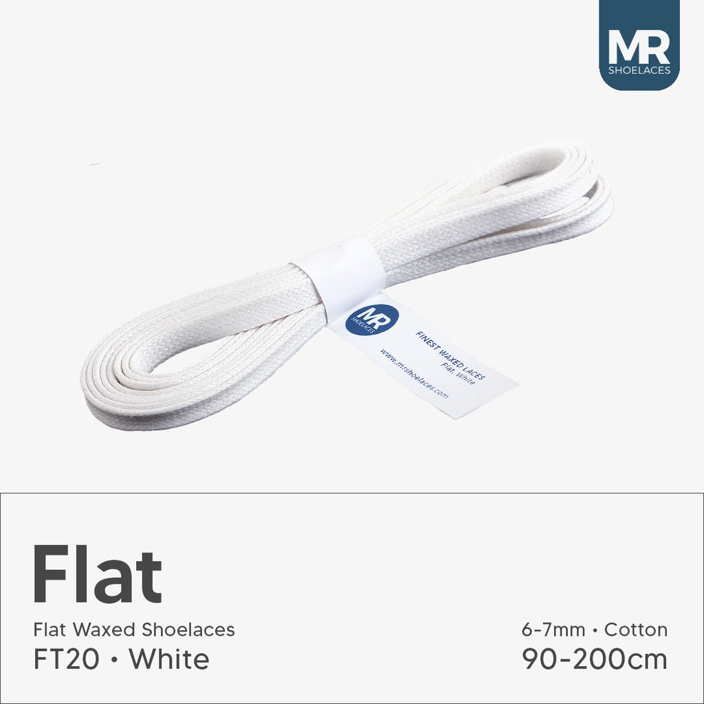 LILIN MR Shoelaces FT20 เชือกผูกรองเท้าขี้ผึ้งสีขาว 6-7 มม.แบน (Waxed Laces) 90 ซม. 100 ซม. 120 ซม. 150 ซม. 200 ซม. - สําหรับรองเท้าผ้าใบ - เชือกผูกรองเท้าระดับพรีเมียม