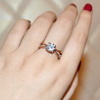 แหวนทองพิ้งค์โกล์ว 18k Pink Gold Plated ประดับเพชร CZ เปล่งประกาย ไซส์ 6.5
