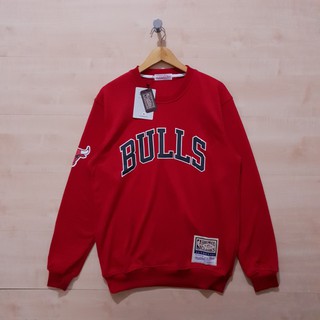 เสื้อแจ็กเก็ตกันหนาว ลายโลโก้ Mitchell AND NESS CHICAGO BULLS สีแดง