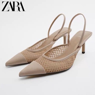 Zara รองเท้าส้นสูง หัวแหลม ผ้าตาข่าย ระบายอากาศ หรูหรา แฟชั่นฤดูร้อน สําหรับผู้หญิง 2022