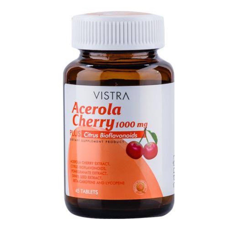 Vistra Acerola Cherry Vitamin C วิสทร้า อะเซโรล่าเชอร์รี่ วิตามินซี 1000 Mg. 45เม็ด