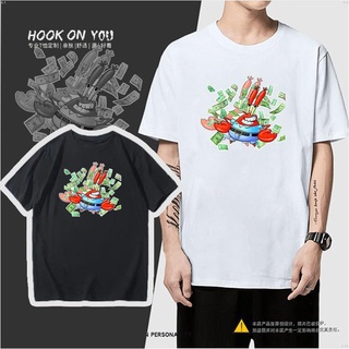 [S-5XL]เสื้อยืดแขนสั้น พิมพ์ลายการ์ตูน SpongeBob SquarePants Pie Daxing Co-Branded Crab Boss Octopus สไตล์ฮิปฮอป