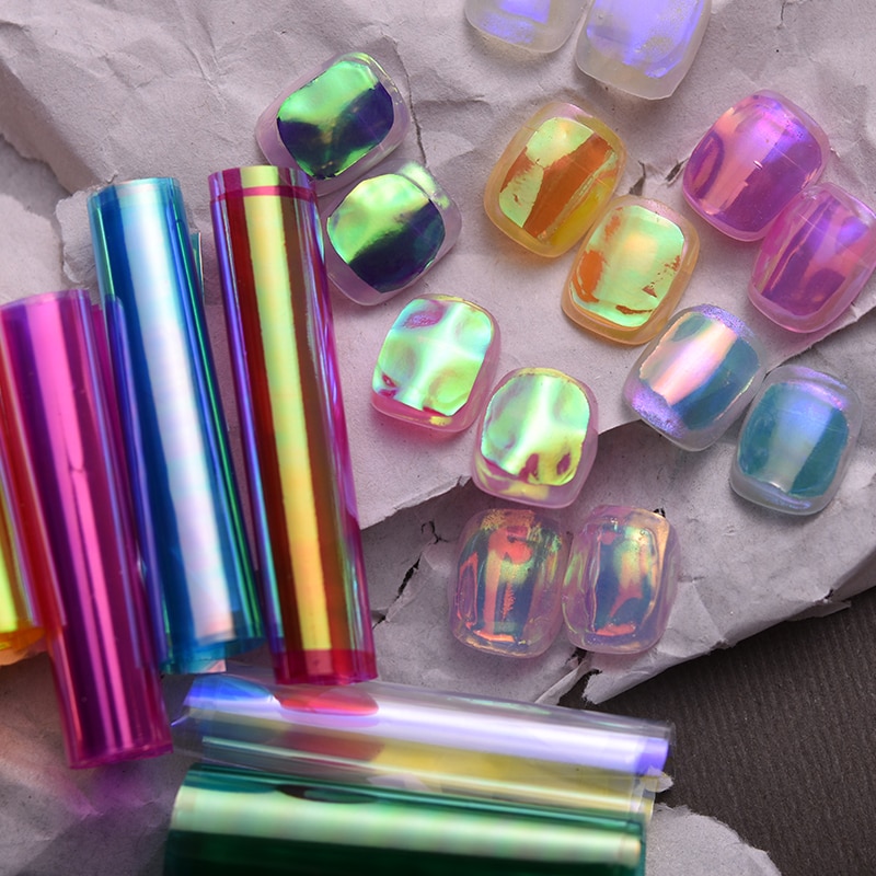 1 Box Aurora Nails Foil Film Sticker Cellophane Paper Korean Nail Glass Foils Trend Design Ice Cube Manicure Nail Diy De 259