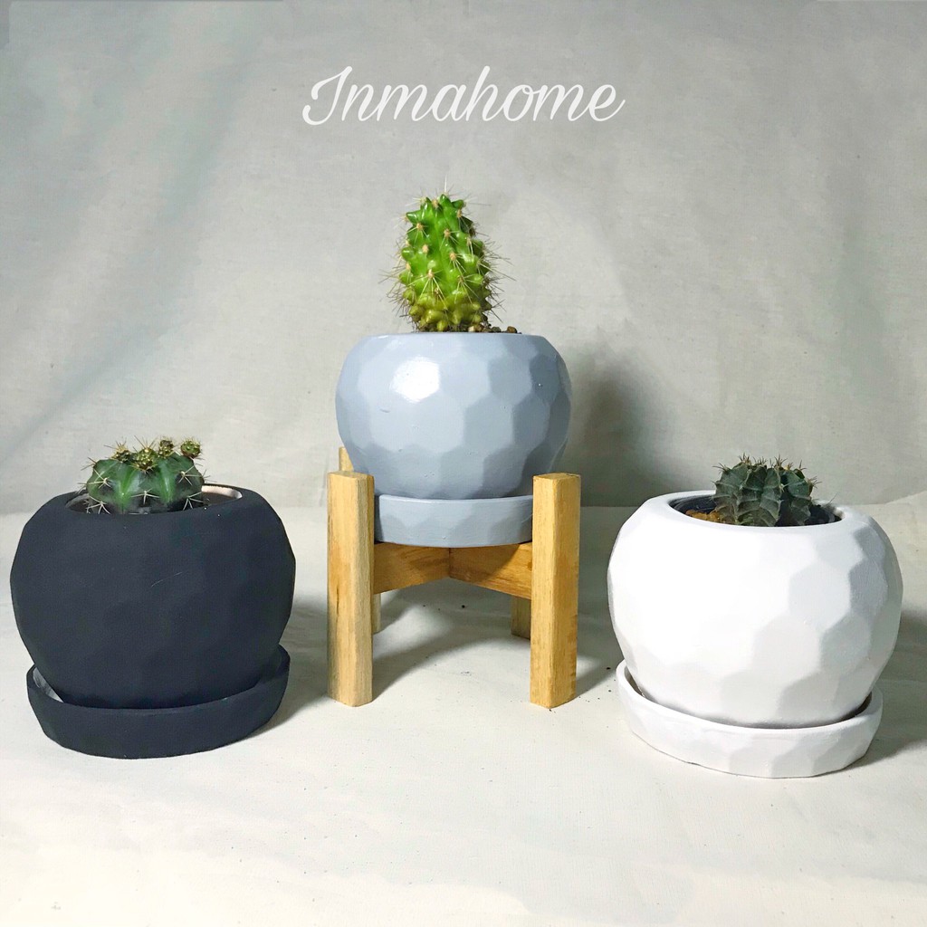 กระถางเซรามิก กระถางบอล 4.5 นิ้ว พร้อมจานรอง กระถางแคคตัส l Cactus Pots Indoor l กระถาง l กระถางต้นไม้