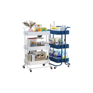 [รุ่นฮิต] ชั้นวางของ3ชั้น พร้อมล้อเลื่อน+ที่จับ รถเข็นอาหาร Rolling Cart Shelf ชั้นวางโครงเหล็ก กันสนิม ++พร้อมส่ง++