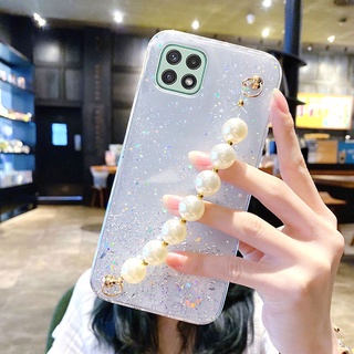 เคสโทรศัพท์ Samsung A22 5G A02 A02S M02 สายรัดข้อมือมุกสุดหรู ดีไซน์เลื่อมระยิบระยับแวววาว ซิลิโคนนิ่ม โปร่งใส เคสซัมซุง Samsung A22 5G Cover Case