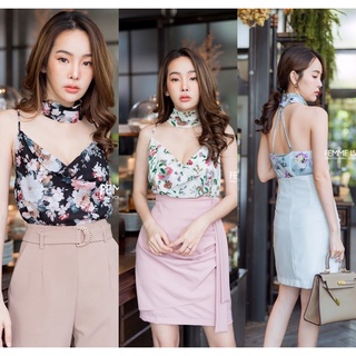M10 มี5สี Top สายเดี่ยว คอถ่วง +โชคเกอร์คอ ลายดอก เสื้อแฟชั่น เสื้อไปทะเล เสื้อไปเที่ยว เสื้อปาร์ตี้ เสื้อออกงาน Femme