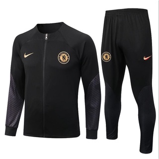 [พร้อมส่ง] เสื้อแจ็กเก็ตวอร์มแขนยาว มีซิป ลายทีมฟุตบอล Chelsea 2022-23 สีดํา สําหรับผู้ชาย