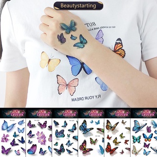 Beautystarting สติกเกอร์รอยสัก ลายผีเสื้อ 3D กันน้ํา สําหรับผู้หญิง B3X3