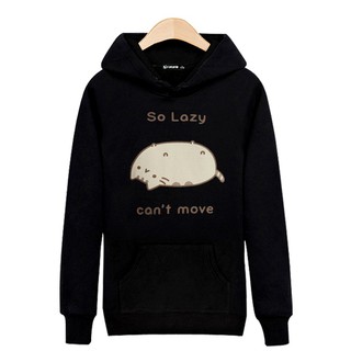 Alimoo Unisex Hoodies เสื้อโค้ทฮิปฮอปผ้าฝ้ายลายแมวขี้เกียจ LAZY PIG Pattern Big Size XXS-4XL