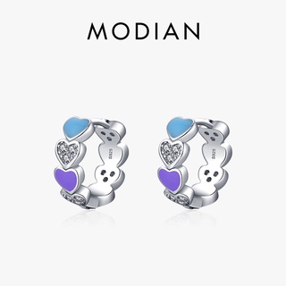 Modian ใหม่ ต่างหูห่วง เงินแท้ 100% 925 รูปหัวใจ สีรุ้ง เครื่องประดับ สําหรับผู้หญิง 2021