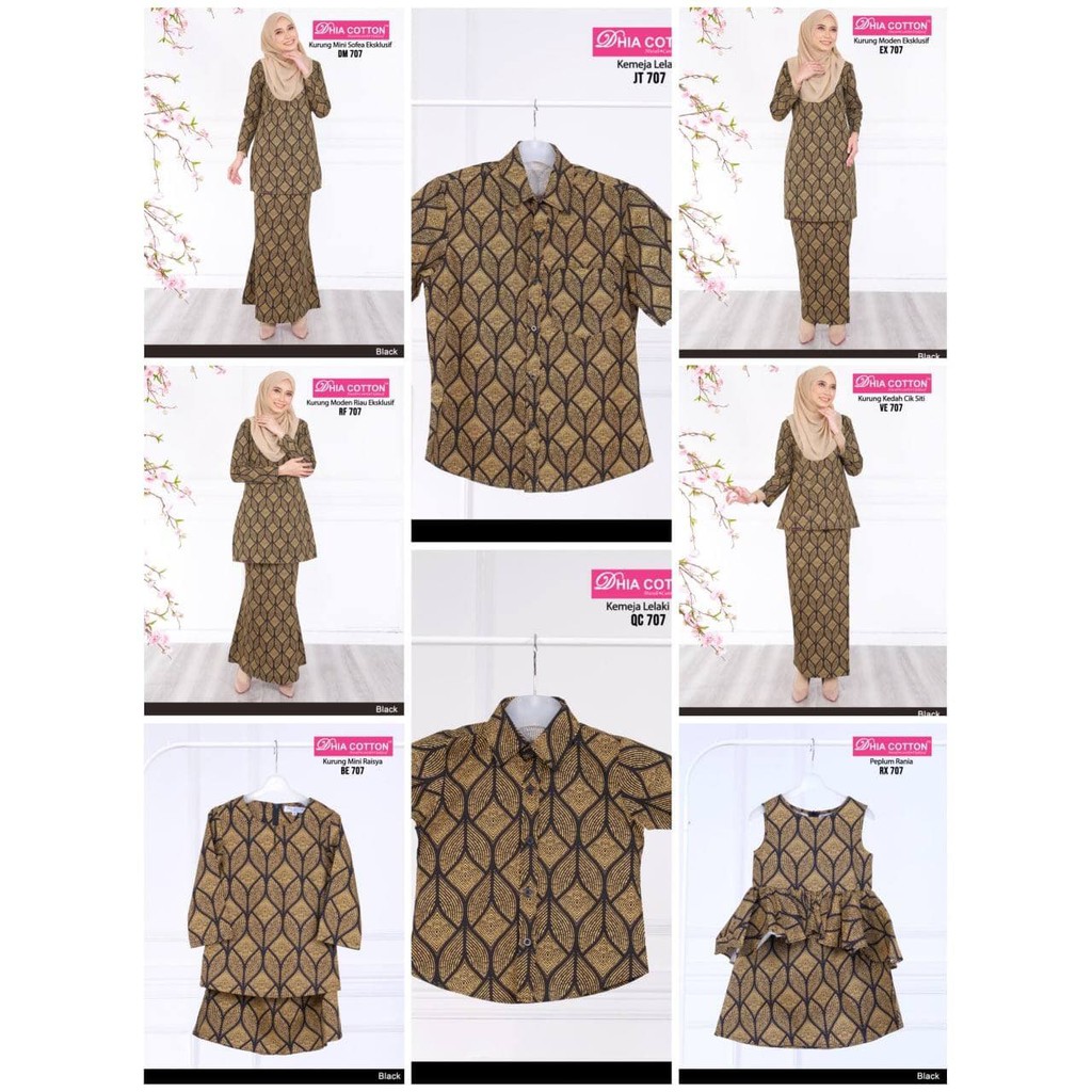 [V24 SET 707] EXCLUSIVE COTTON KURUNG DRESS (สีดํา) - MODERN KURUNG, MINI, RIAU, KEDAH - JUN 2021