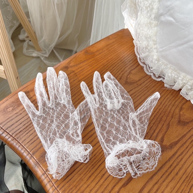 🔮 ลูกไม้ ถุงมือเจ้าสาว ถุงมือซีทรู 🔮 SET CC-003 พร้อมส่งจากไทย - รูปที่ 7