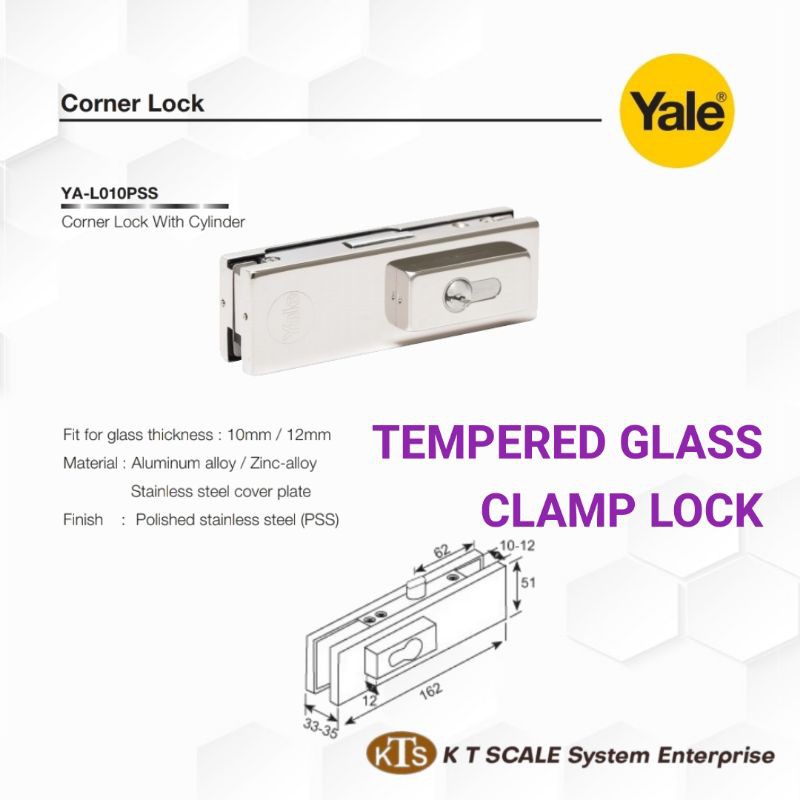 YALE TEMPERED GLASS CLAMP LOCK / CORNER LOCK