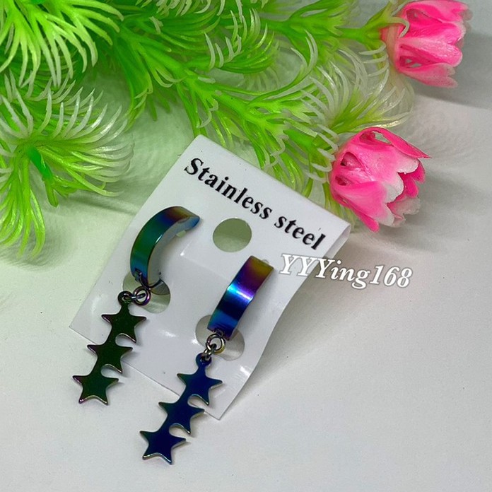 ต่างหู ต้องเจาะหู ตุ้มหู จิว ไม้กางเขน Cross Huggie Earrings for Men Stainless Steel Earing Punk Mal