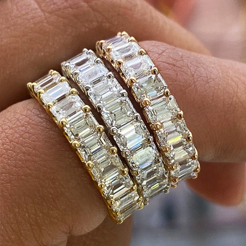 925 เงินสเตอร์ลิงหรูหรา Micro Paved Square Cubic Zirconia สัญญารักแหวนผู้หญิงหมั้นเครื่องประดับงานแต่งงาน Drop Ship แหวน