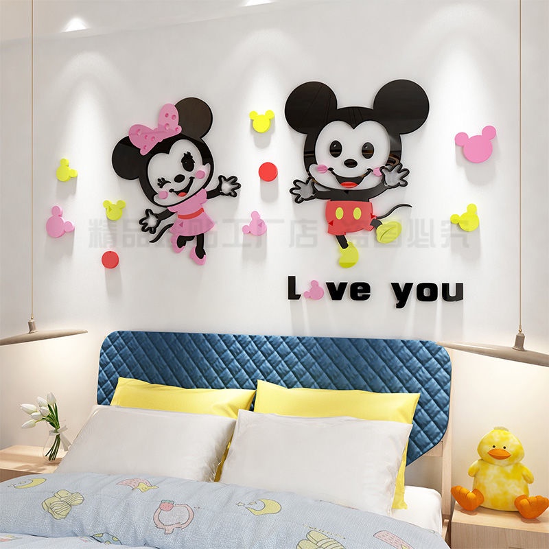 อะคริลิมิกกี้ DIY 3D สติ๊กเกอร์ติดผนังกันน้ำการ์ตูนห้องนอนเด็กสติ๊กเกอร์