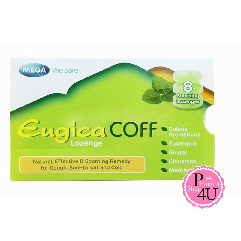MEGA We Care Eugica Coff ยูจิก้า คอฟ ลูกอมสมุนไพร (8 เม็ด/แผง) [1 แผง] #1930