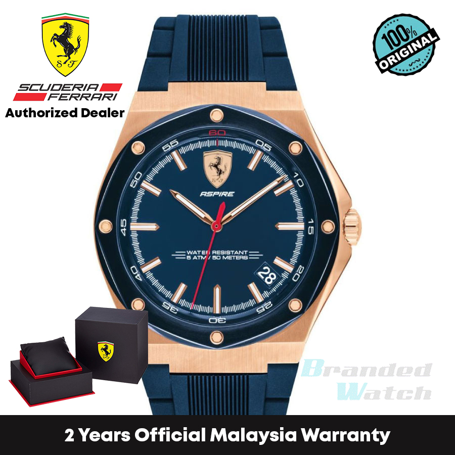 [รับประกันอย่างเป็นทางการ] Scuderia Ferrari 830667 Aspire นาฬิกาข้อมือ สายสแตนเลส สีฟ้า สําหรับผู้ชาย