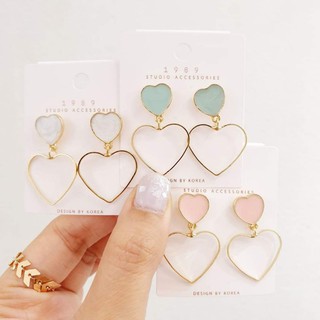 ต่างหูระย้า Enamel หัวใจดัดโครง - Todays Cute