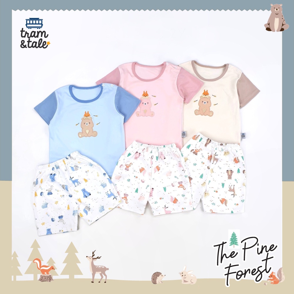 ชุดเสื้อยืด กางเกงขาสั้นเด็กผ้า Natural Cotton 100% Tram & Tale - The Pine Forest