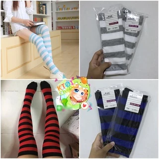 [14สี+6สีรุ่นXL] | ถุงเท้าเหนือเข่า ลายใหญ่ ลายทาง | ถุงเท้าเด็กโต แฟนซี ปาร์ตี้ ฮาโลวีน เทศกาล