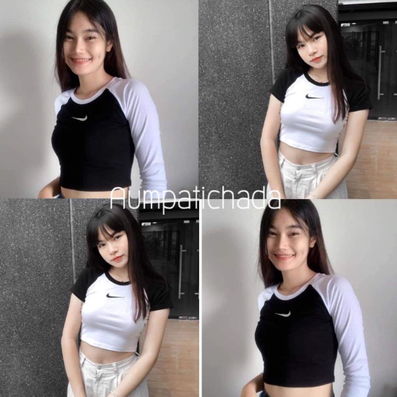เสื้อครอปทูโทน ☑ ใส่สบาย เเขนยาว-สั้น