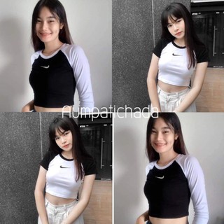 เสื้อครอปทูโทน⚫⚪☑💯💯 ใส่สบาย เเขนยาว-สั้น