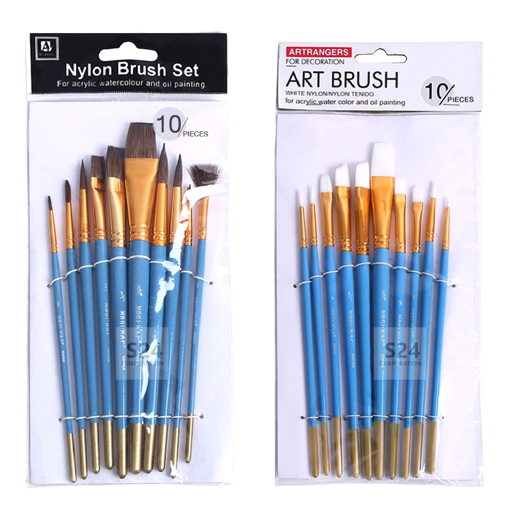 พู่กัน พู่กันกลม พู่กันแบน แบบชุด สำหรับ สีน้ำ สีอะคริลิค สีน้ำมันART NATION (6ด้าม/10ด้าม/12ด้าม)
