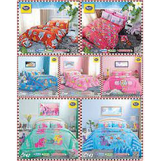 ผ้าปูที่นอนยี่ห้อซาติน ขนาด 3.5,5,6ฟุต ลายการ์ตูน/สีพื้น