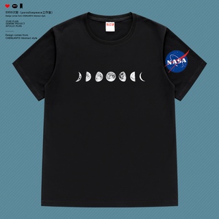 เสื้อยืดแขนสั้น ผ้าฝ้าย ทรงหลวม พิมพ์ลายกราฟฟิติดวงจันทร์ NASA แฟชั่นคู่รัก สําหรับผู้ชาย