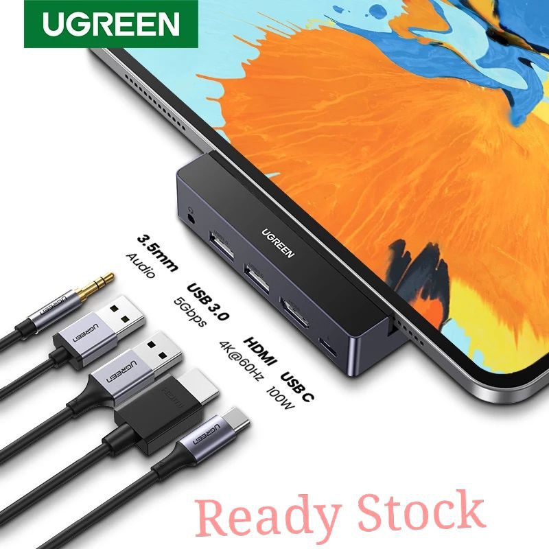 Ugreen อะแดปเตอร์ฮับ USB C HDMI 4K 60Hz สําหรับ iPad Pro USB-C Hub Dongle USB PD ชาร์จ USB 3.0 3.5