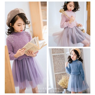 🌹0834 🔥พร้อมส่ง เดรส เดรสไหมพรมเสื้อไหมพรม ไหมพรม เสื้อเด็ก  สเวตเตอร์เด็ก ลายทาง ใส่อุ่น เสื้อกันหนาว อุปกรณ์กันหนาว