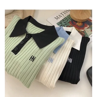 MYGIRLSHOP.TH👑👑เสื้อไหมพรมสีพื้นเรียบหรูตัดสี🇰🇷🇰🇷50037