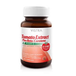 Vistra Tomato Extract Plus Beta-Carotene &amp; Vitamin E วิสทร้า สารสกัดจาก มะเขือเทศ ผสมเบต้าแคโรทีน ขนาด 30 แคปซูล 06552