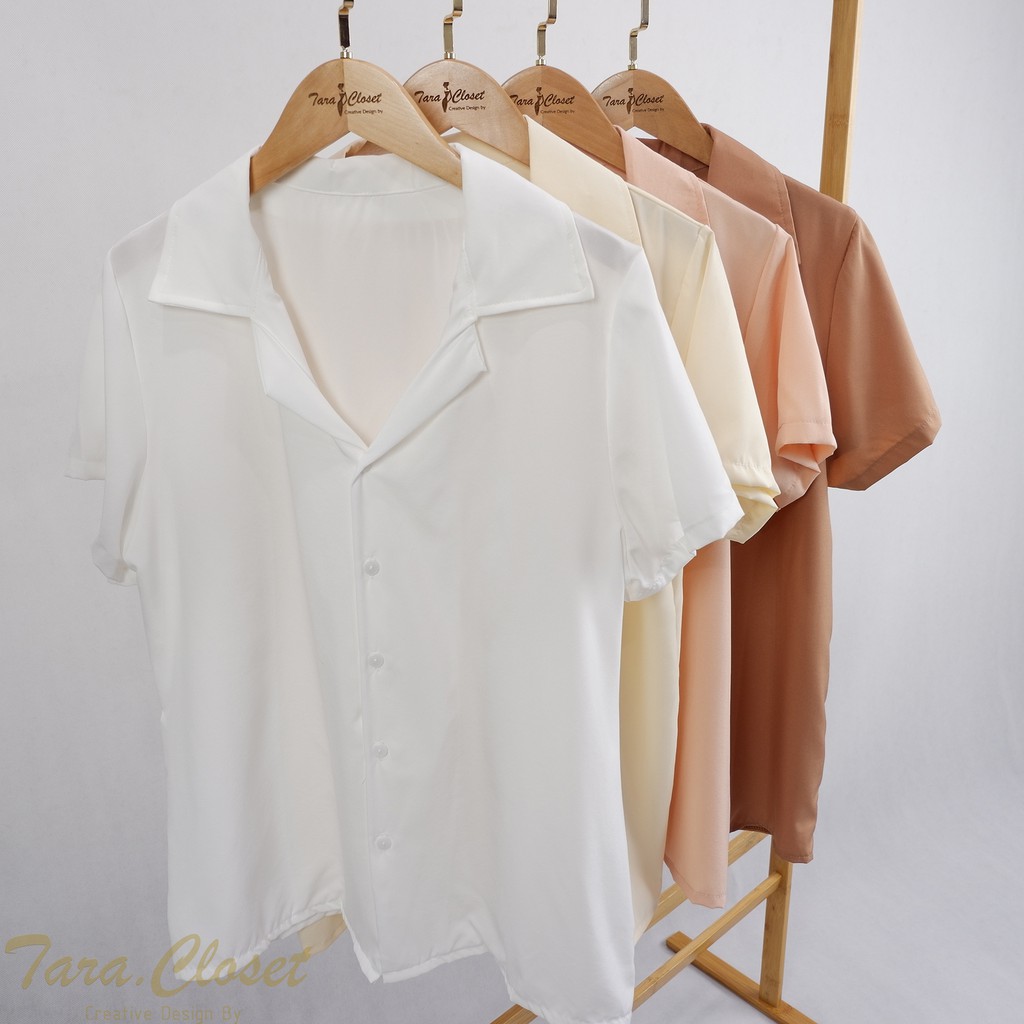 IT019 TARA Shirt minimal เสื้อเชิ้ต ปกฮาวาย แขนสั้น กระดุมหน้า สีเอิร์ธโทน ผ้าไหมอิตาลีอย่างดี ผ้าดี ใส่สบาย ไม่ร้อน