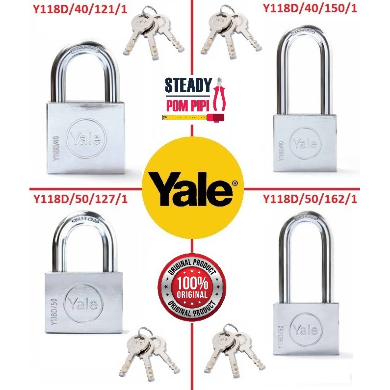 Yale Y118D CHROME PLATED REKEYABLE SINGLE PADLOCK Y118D/40/41/1 / Y118D/50/127/1 / Y118D/40/150/1 / 