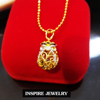 INSPIRE JEWELRY จี้ถุงทองระดับเพชรหนึ่งเม็ด บรรจุพลอยนพเก้าภายในถุงทอง พร้อมสร้อยคอยาว 16 น้ิว และกล่อง สวยงาม ปราณีต