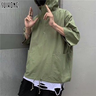 Suikone เสื้อยืดมีฮู้ดผู้ชาย สไตล์หลวมและขี้เกียจS-5XL