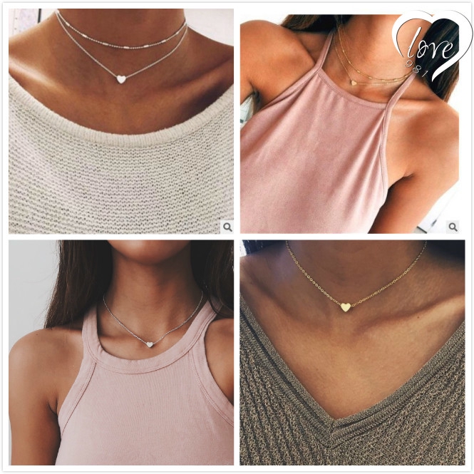 HPI-925 Silver Gold Heart Choker Chunky Chain Bib สร้อยคอ