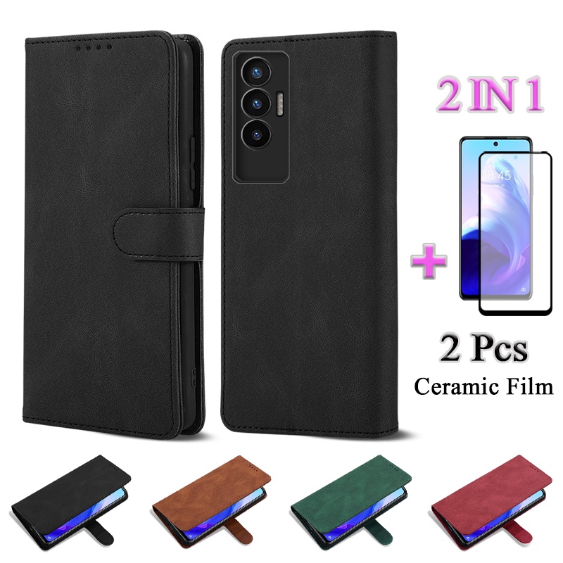 2 IN 1 Tecno Pova 5G LE8 เคสหนังพร้อมหน้าจอเซรามิกโค้ง