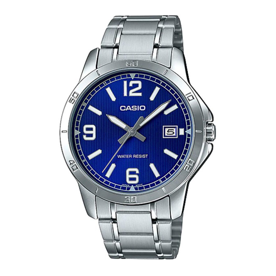 Casio Standard นาฬิกาข้อมือผู้ชาย สายสแตนเลส รุ่น MTP-V004,MTP-V004D,MTP-V004D-2B,MTP-V004D-2BUD - สีเงิน