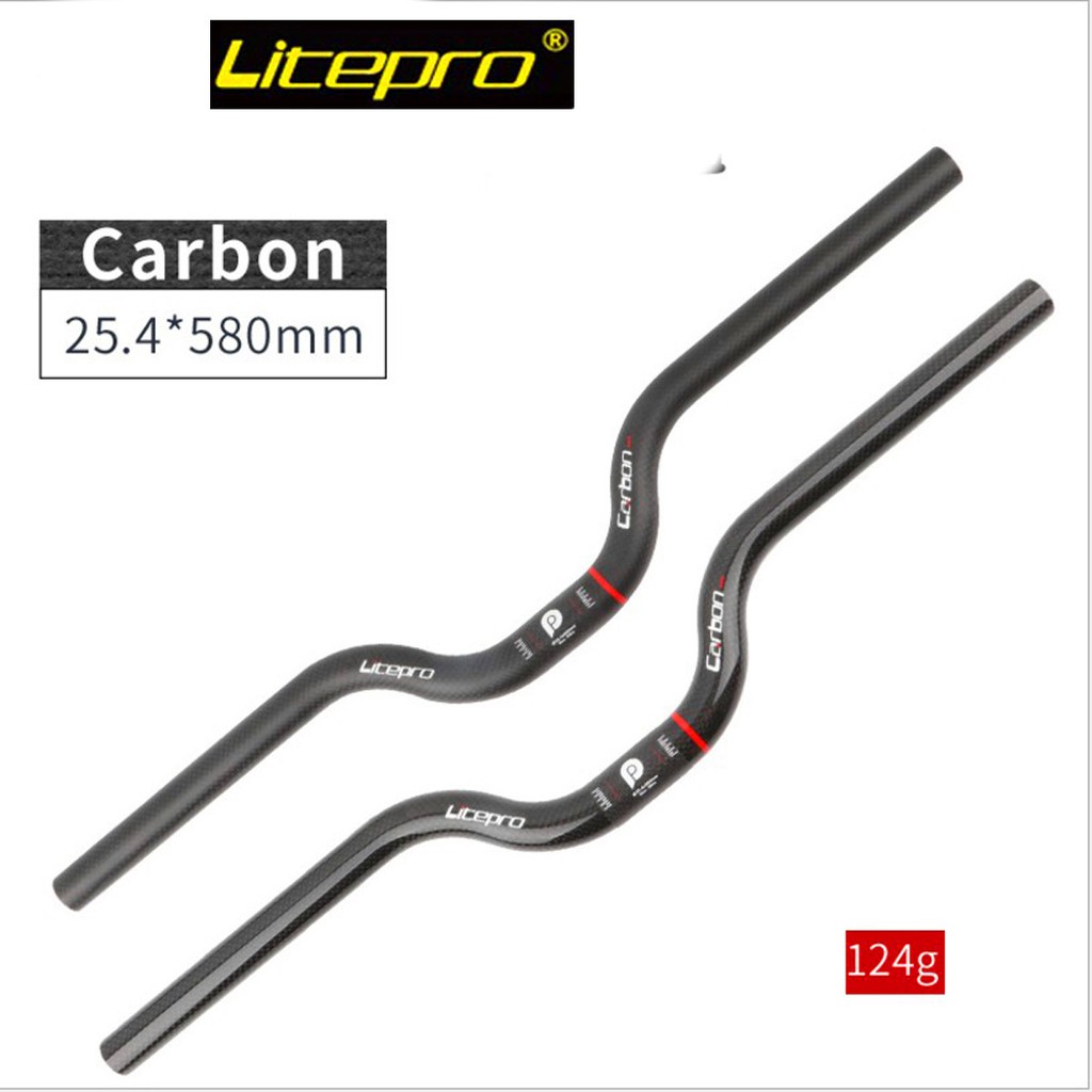 LP Litepro คาร์บอนไฟเบอร์ 412 SP8 Handlebar จักรยานพับ MTB จักรยานเสือภูเขา Dimodifikasi M-Handlebar FNHON DAHON แผนที่จักรยานคาร์บอนไฟเบอร์น้ําหนักเบาสีดํา 25.4 มม.x 580 มม.Bagian Sepeda