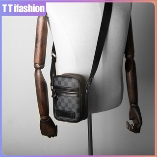 【】Sling Bag for Men Leather Cellphone Pouch Fashion Plaid Phone Crossbody Bag Large Capacity Wallet Single Shoulder Bag