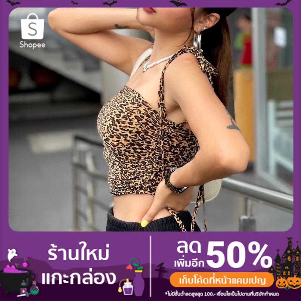 เสื้อสายเดี่ยว Leopard  Ruched  Top