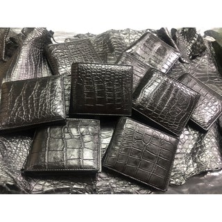 กระเป๋าสตางค์ สีดำ หนังจระเข้แท้ เย็บขอบ ส่วนท้อง หนังแท้ Crocodile skin wallet เรียบหรู ดูดี สำหรับคุณผู้ชาย