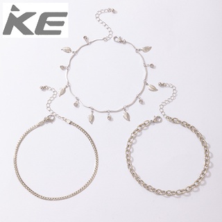 Simple jewelry Silver leaf anklet three-piece set Metal chain anklet combination set for girls