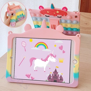 Pop it เปลือกสายรุ้ง For iPad 10.2 Gen9 Gen8 Gen7 Gen6 10.9 2022 Air 5 4 3 2 Pro 10.5 11 2020 12.9 2021 9.7 2018 2017 iPad10 ipad9 iPad5 iPad6 Mini6 Mini 1 2 3 4 Mini4 Mini5 เปลือก Cartoon Color Decompression Unicorn Soft TPU Case เคสซิลิโคน มีเชือกคล้อง